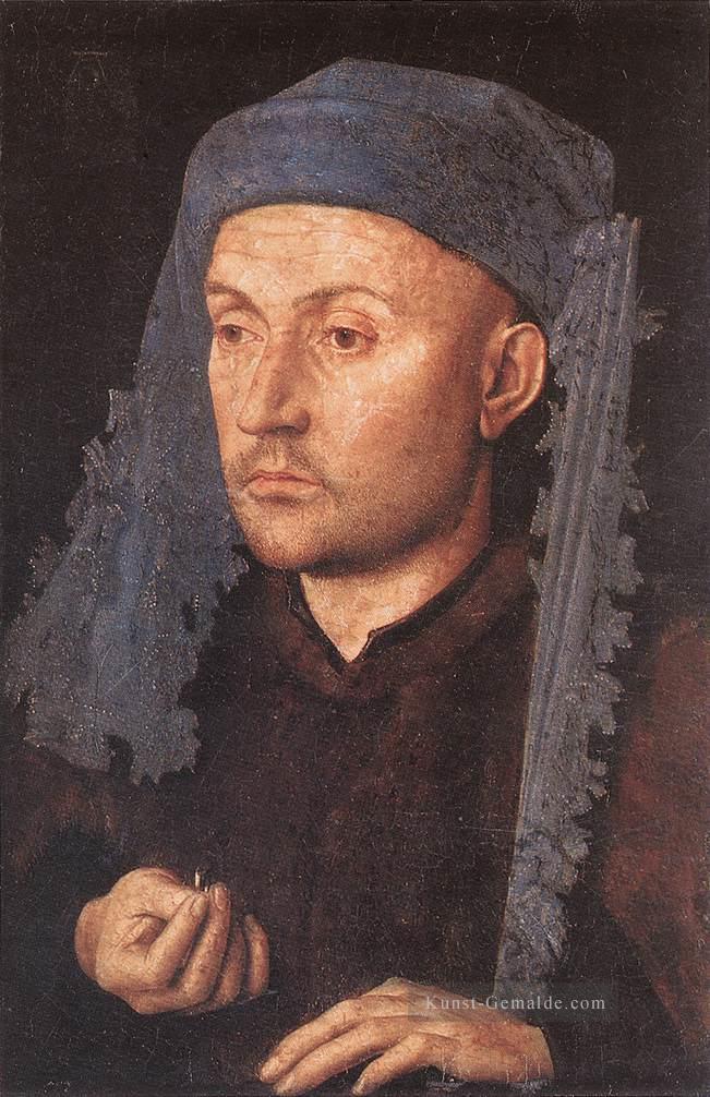 Porträt eines Goldsmith Mann mit Ring Renaissance Jan van Eyck Ölgemälde